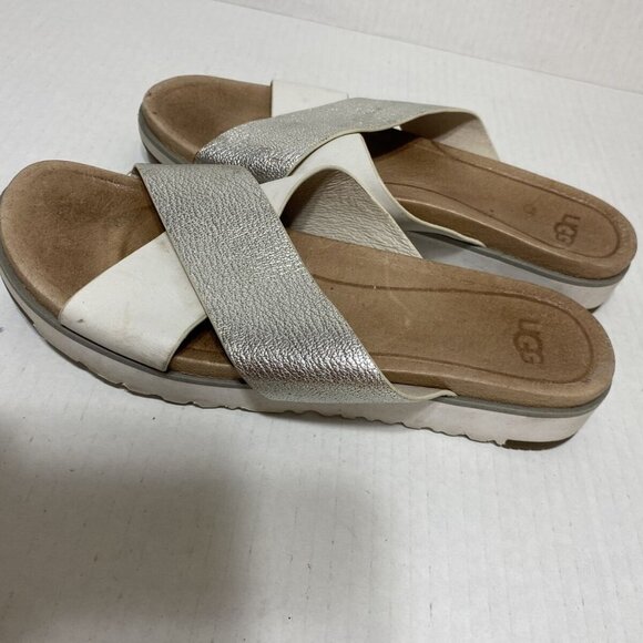 UGG Australia Flat sandals SILVER KARI METALLIC Women's Size 7 - Picture 7 of 8